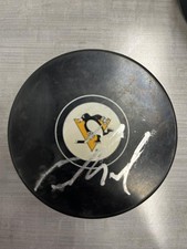 Evan Rodrigues Pittsburgh Penguins signed logo puck Coa 