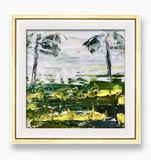 Abstract Tropical Fields Framed Artwork • Bali Palm Landscape Textured Painting