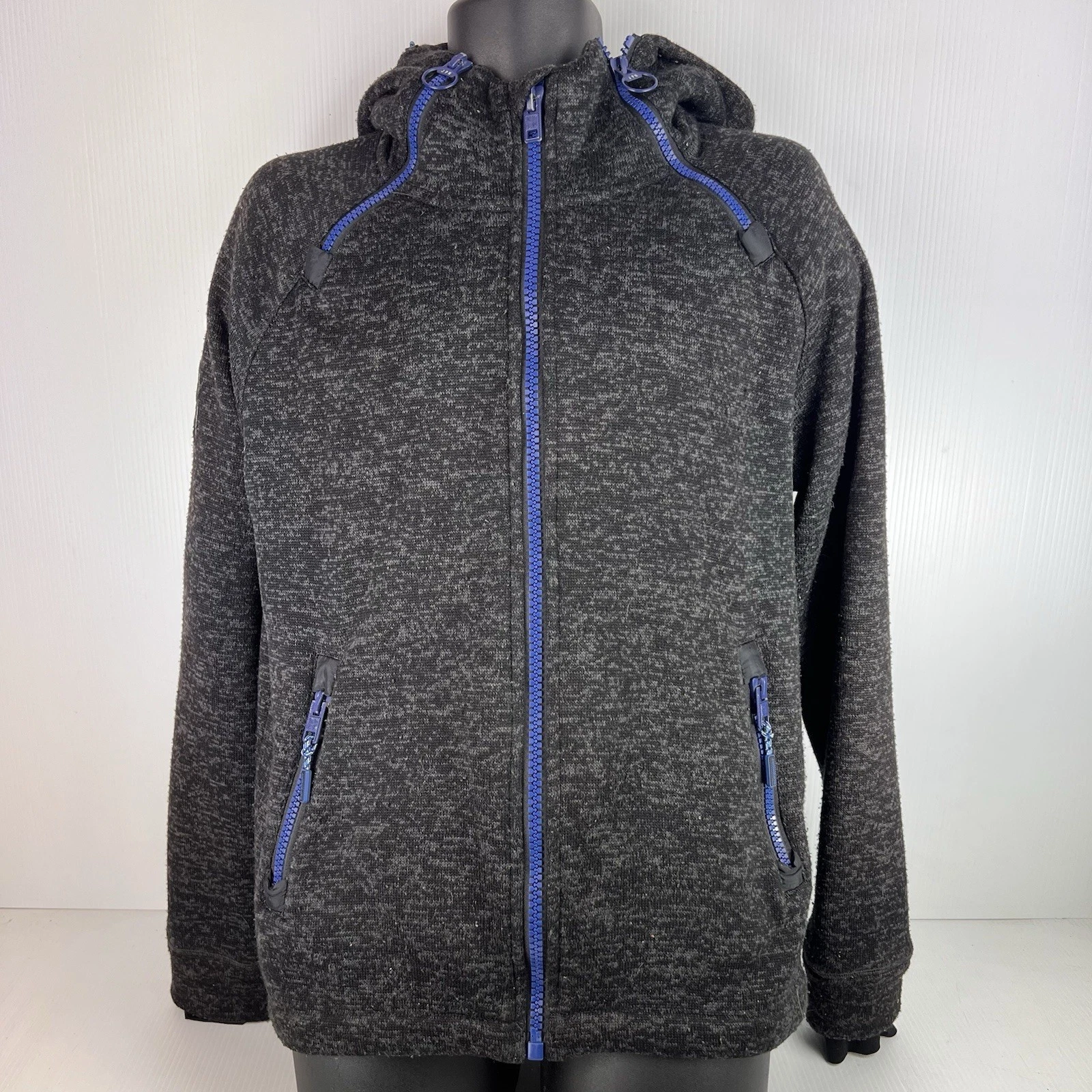 Superdry Full Zip Storm Fleece Jacket Mens XL Black/Blue 60/68