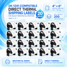 4" x 6" DK-1241 Shipping Address Label Rolls 200/Roll QL-1100 QL-1110NWB 20Roll