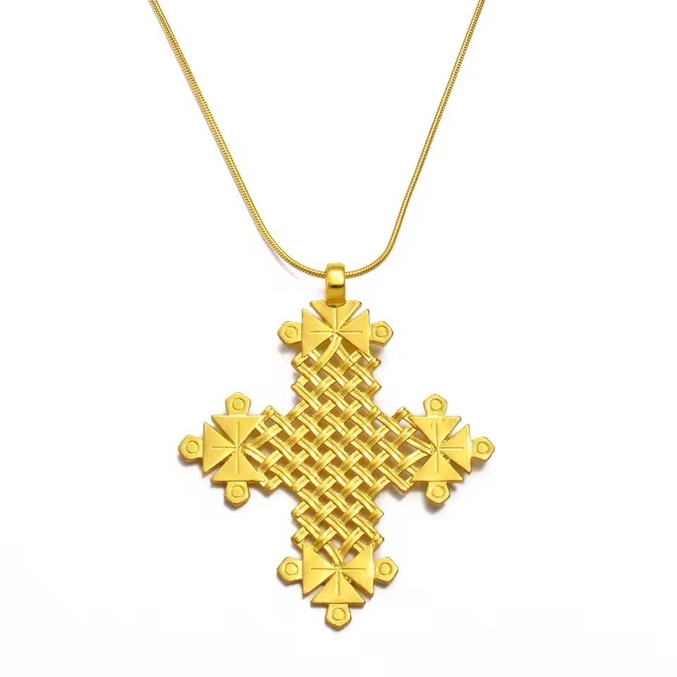 Ethiopian Coptic Cross Gold Ancient African Christian Church Pendant Jewelry - second product detail image