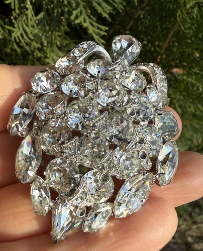 Eisenberg Ice Crystal Silver Brooch Large Vintage -for Repair