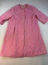 VTG 60s MCM BUBBLE GUM Pink QUILTED Satin Bath Robe House Coat MID CENTURY Sz 16