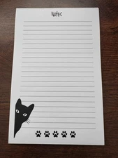 Black Cat Notepad White Paper 5 1/2" x 8 1/2" 50 Sheets Halloween Notes