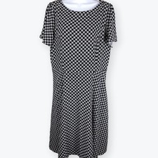 Talbots Black White Floral Geometric Print Fit Flare Dress 12