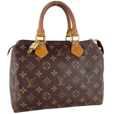 Louis Vuitton Monogram Speedy 25 Leather Fabric Brown Handbag 3849
