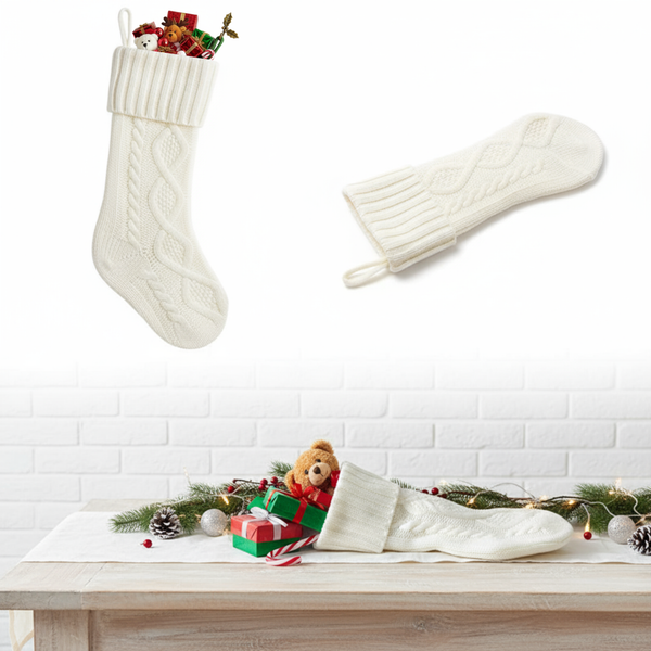 Weihnachtsstrumpf Gestrickt 1 StüCk 50Cm-Deko Socken Weihnachten Weiß-image