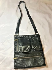 Hobo International Black Leather Crossbody Bag w Zip Pockets, VGUC 12 H X 11 W
