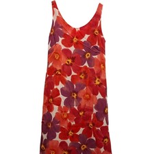 Vintage Womens 90s Floral Dress Red Purple Sleeveless romantic Mini, bohemian XS