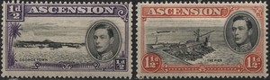 Ascension 1938 #40,42 1/2p,1&1/2p King George VI & scenery