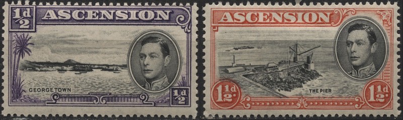 Ascension 1938 #40,42 1/2p,1&1/2p King George VI & scenery