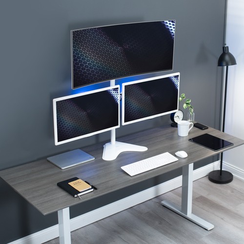 VIVO White Triple Monitor Desk Stand, Adjustable Mount for 3 Screens up to 30" - 第 2/8 張圖片