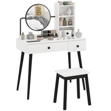 HOMCOM Dressing Table Set with 3 Drawers, Storage shelves and Stool, White
