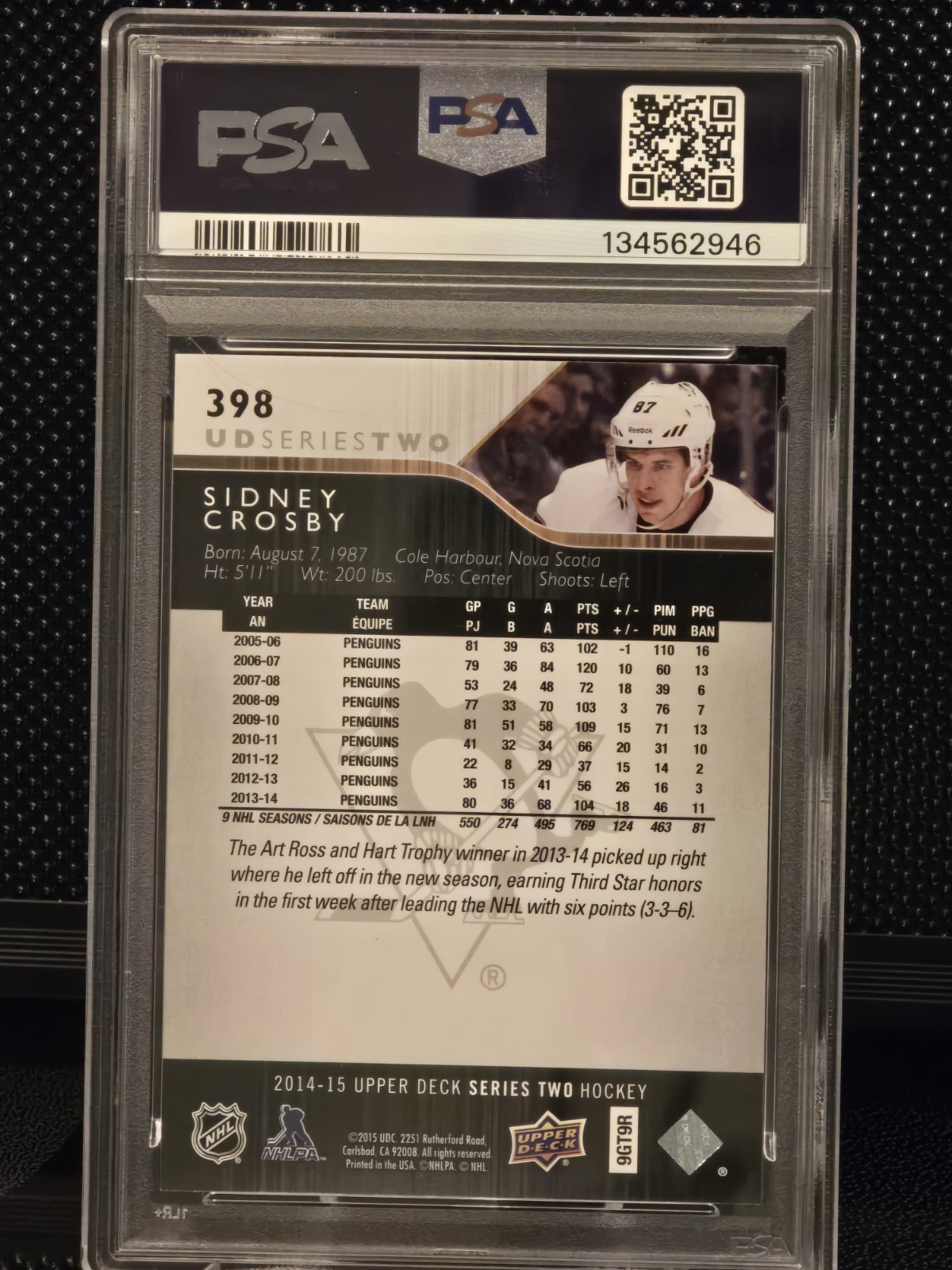 2014 UD #398 SIDNEY CROSBY PSA 10 view 2