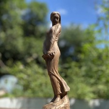 7.8" Natural Agarwood Sexy Beauty Girl Wood Carving Statue Home Office Ornament