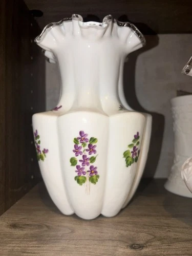Fenton Silver Crest Vase- Violets in the Snow