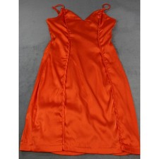 Fashion Nova Dress Womens Satin Slip Cocktail Spaghetti V Neck Orange Small