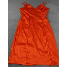 Fashion Nova Dress Womens Satin Slip Cocktail Spaghetti V Neck Orange Small