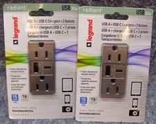 New! Lot of 2! P&S/Legrand Radiant 15 Amp Nickel 125V Outlet w/3.1 A USB-A/C