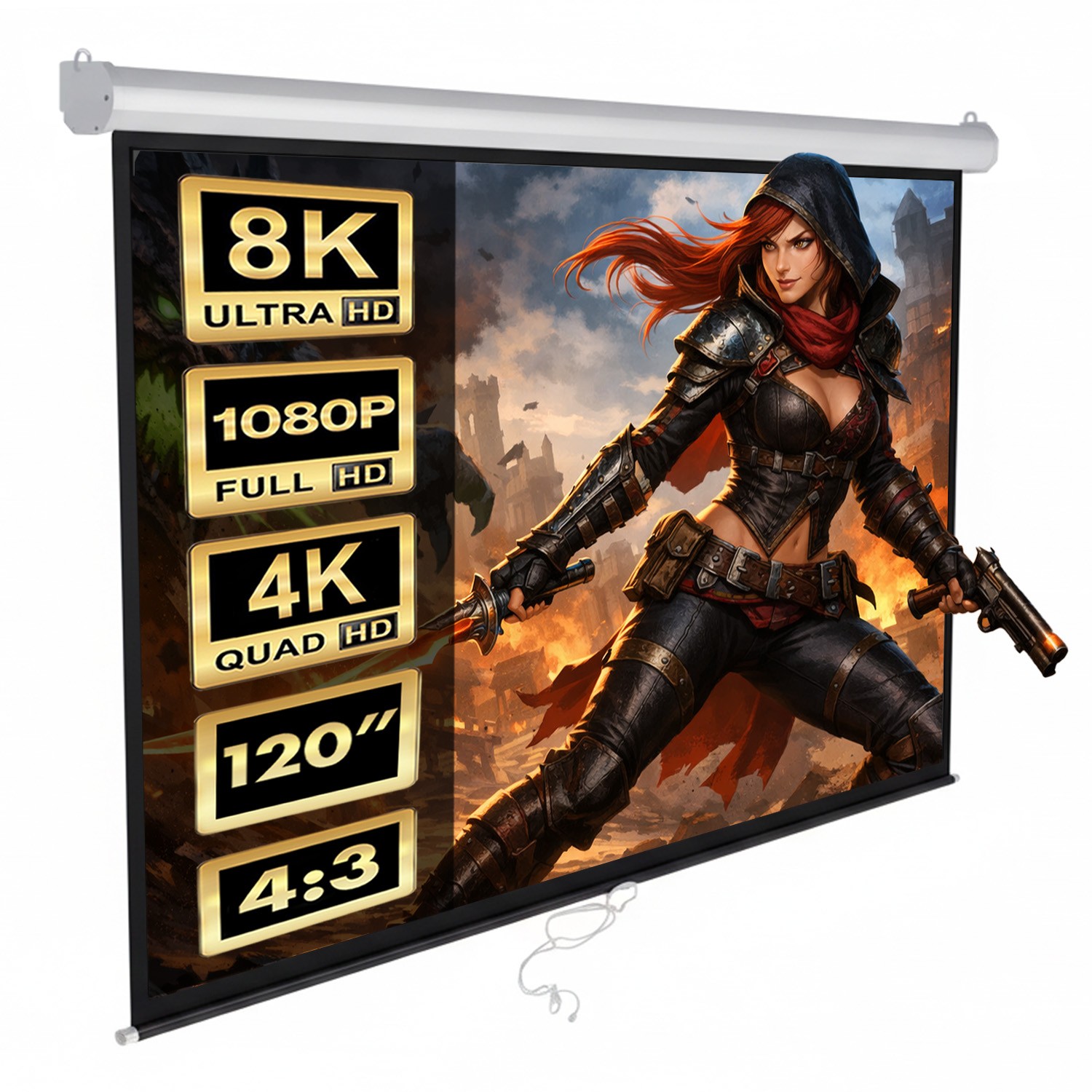 Écran de projection 120" Maclean MC-591 format 4:3 pour fixation mur et plafond