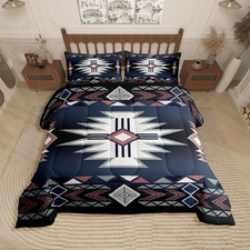 Rustic Southwestern King Comforter Set, Aztec Tribal Quilt  Pillowcases