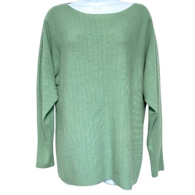 Vila Milano Pointelle Knit Pullover Sweater Womens Size L Soft Green Wool Blend