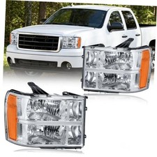 Headlight Assembly, Headlights Kit Compatible Chrome Housing Amber Reflector