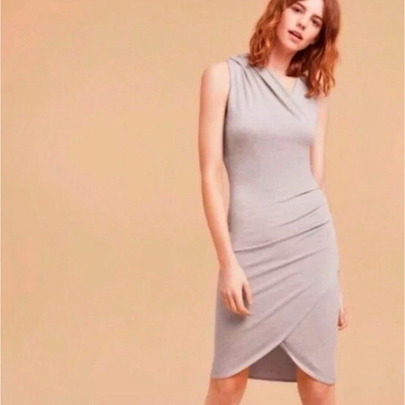 Aritzia Wilfred Izadora Gray Asymmetric Sleeveless Wrap Bodycon Mini Dress M.