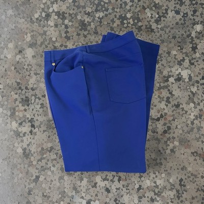 St. John Blue Solid Button Accent Flat Front Pants Women Regular Size 14
