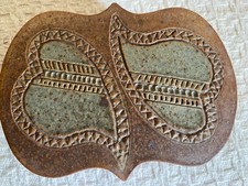 VTG Stoneware Pottery Heart Jewelry Trinket Dish Box Marked DP&JP Earthy Artisan