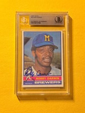 1976 TOPPS BOBBY DARWIN #63 SIGNED AUTO CARD BECKETT AUTHENTIC BREWERS