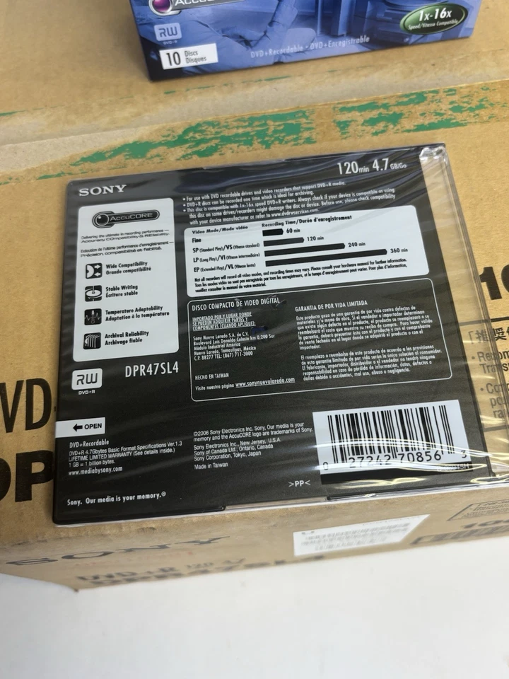 Sony. DVD+R Jewel Case 10 Pack Authentic 4.7GB 120 100 Units Sealed CASE Quanity - Image 3 of 4