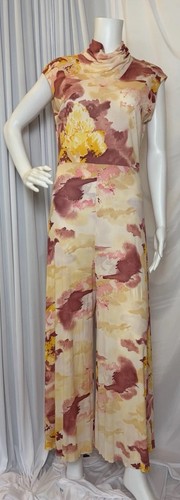 VTG 70s Wide Leg Palazzo Floral Watercolor Psychedelic Acetate Jumpsuit SZ M/L