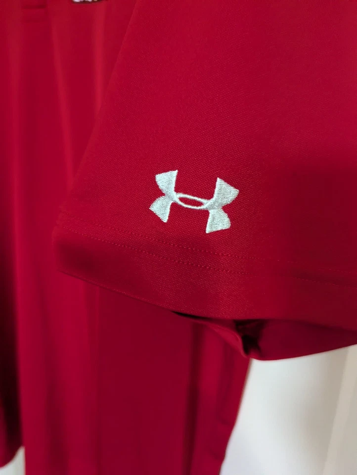 UL Ragin Cajuns Shirt Mens XL Red Under Armour Heat Gear Polo Golf - Image 3 of 4
