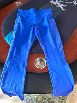 Fabletics Motion365 Women's Blue Ankle Leggings M Solid Stretch Pockets Logo