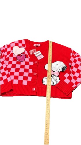 Nuevo con etiquetas Cárdigan Suéter Cuello en V Botón Peanuts Snoopy Rojo Rosa Día de San Valentín Talla XS#26 - Imagen 7 de 14