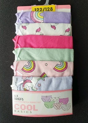 6er-Pack Mädchen Unterhose Slips Schlüpfer Panty Baumwolle Einhorn   Gr 122 128