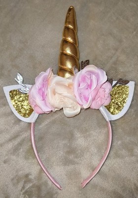 Karneval Fasching Kostüm Prinzessin Einhorn Haarreif Gold Blumen Neu