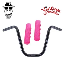Original Lowrider 9" 25.4 D Handlebar Black 212 120mm Grips Sparkle/Pink
