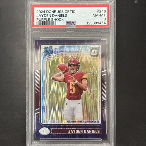 2024 Donruss Optic PURPLE SHOCK PRIZM Jayden Daniels RC #248 PSA 8 COMMANDERS
