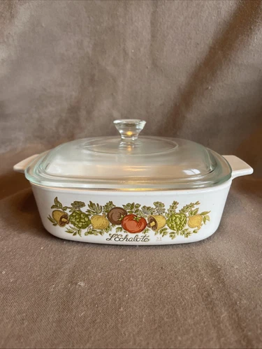 VTG SPICE OF LIFE L'ECHALOTE 1970s  BAKE CASSEROLE CORNINGWARE A1B #32 PYREX LID