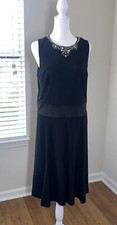 Lauren Ralph Lauren Black Rhinestone Dress Womens Size 12 Classic Midi Stretch