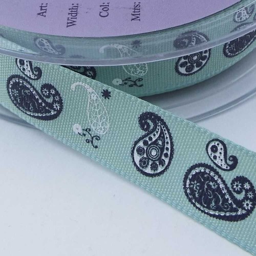 Paisley Retro Ribbon Rustic 15mm Single Sided Tape Print 4 COLOUR 2 4 Meter 933D - Picture 3 of 9