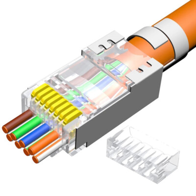 RJ45 Cat8 Cat7 Pass Through connectors 8P8C 50UM Gold Plated Shielded FTP/STP