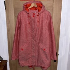 Mantaray Faithful & True Chambray Textured Raincoat Parka Jacket Tangerine Sz 18