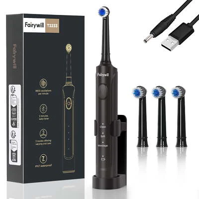 Fairywill Rotating Sonic Electric Toothbrush USB Rechargeable 4 Brush Head Timer