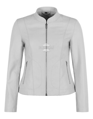Women's Biker Leather Jacket White Slim Fit Casual Fashion Classic Style Jacket