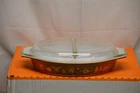 VINTAGE RETIRED PYREX AMERICANA OVAL DIVIDED SERVING BOWL 1.5QT LID USA MODEL 1