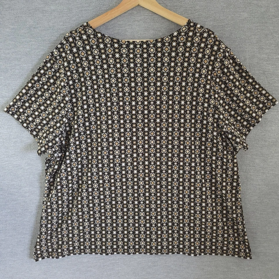 Blusa Camisa Sag Harbor Top Mujer 2X Negra Blanca Marrón Elastizada Envolvente Estampada Foto 2 de 4