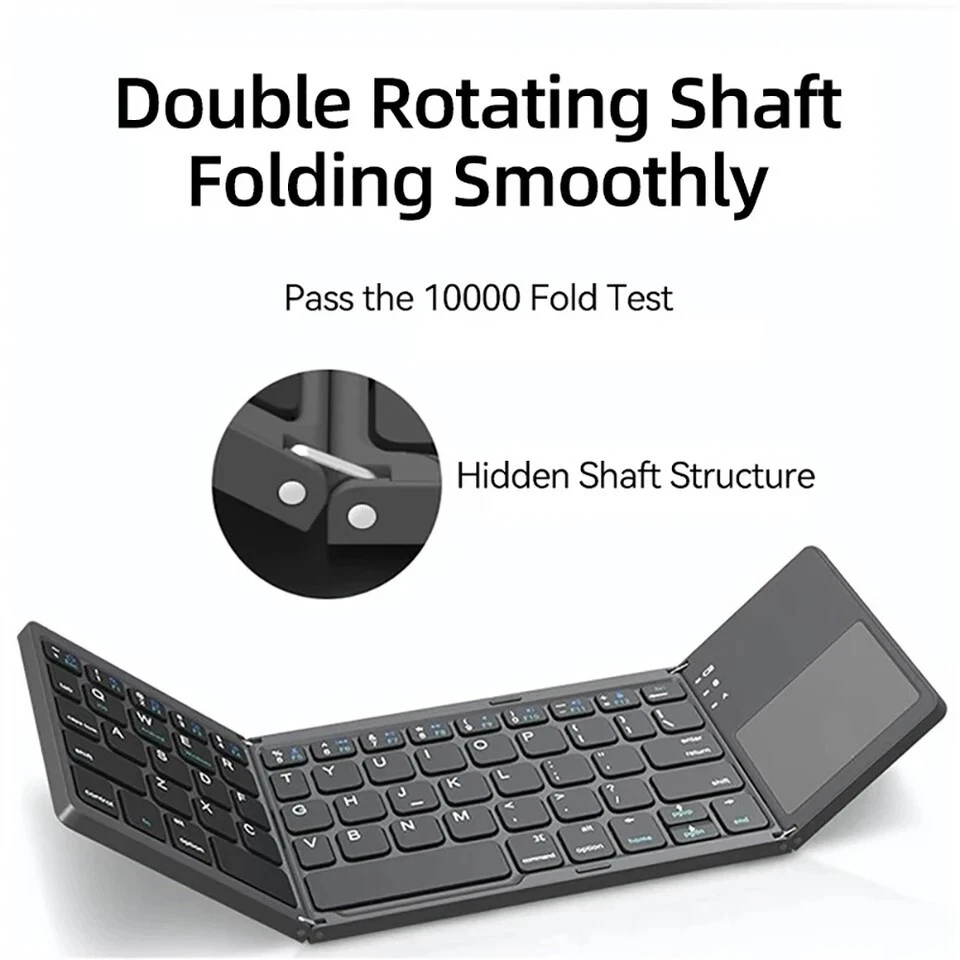 Wireless Bluetooth Keyboard Touchpad Universal Foldable Tri-fold For iPad iPhone - Image 3 of 4